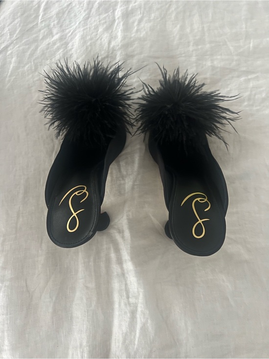 Sam Edelman Shoes - Sam Edelman Black Feather Pom Slide Heels